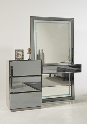 Luxus Glas Schlofkummer Bett Nuetsdësch Eckschaf Kommod Spigel Hocker Gro