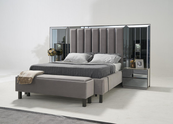 Schlofkummer Set Bett 2x Nuetsdësch Hocker Duebel Better Polster Miwwel 4tlg. Nei