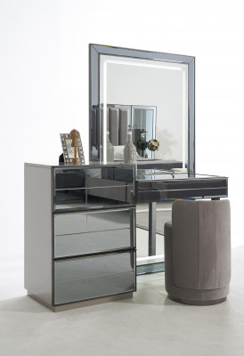 Schminktisch Set Konsol Schlofzëmmer Miwwelen Design Hocker Luxus Dësch Holz 2tlg