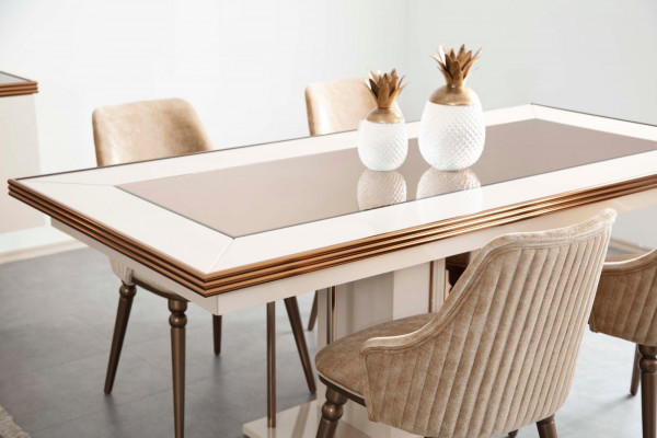 Luxus Iessdësch Dësch Béis Glasdësch Holz-Dësch Designer Dëscher Kichen