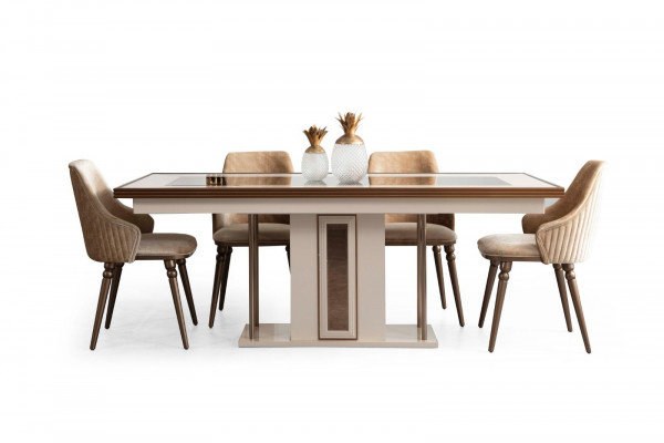 Luxus Iessdësch Dësch Béis Glasdësch Holz-Dësch Designer Dëscher Kichen