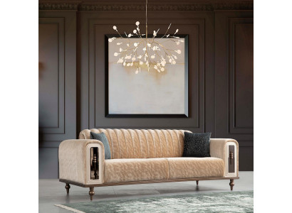 Luxus Bank Sofa Canapé Beige Wunnzëmmer Kanzlei Textil Canapéen