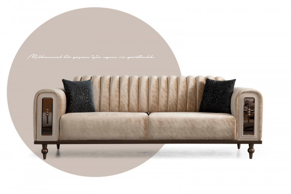 Luxus Bank Sofa Canapé Beige Wunnzëmmer Kanzlei Textil Canapéen