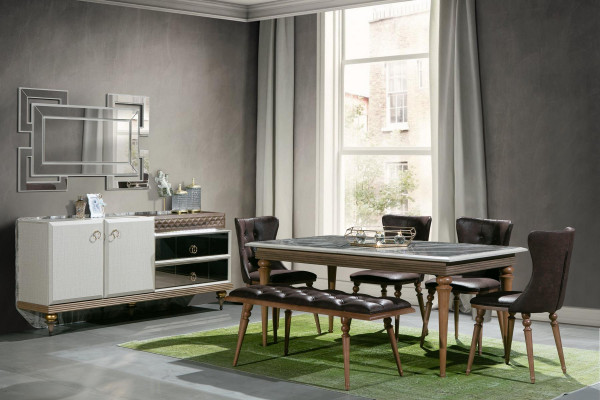 Iesszëmmer Set Bank Dësch Still Iessgrupp Dëschgarnitur Sideboard 6-Stéck.