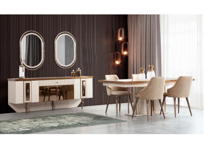 Luxus Iesszëmmer Set Kommode Sideboard Dësch 4x Stull Garnitur 8stéckeg