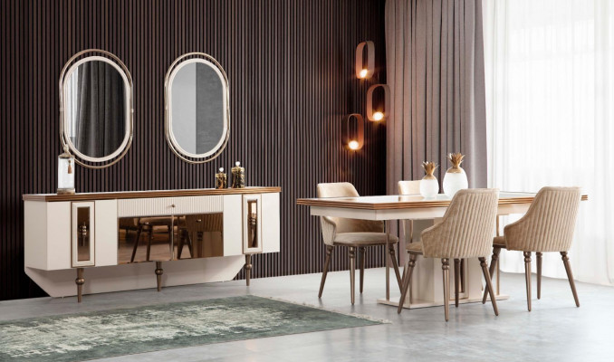 Luxus Still Modern Still Fotell Polster Metall Holz Textil Nei Beige