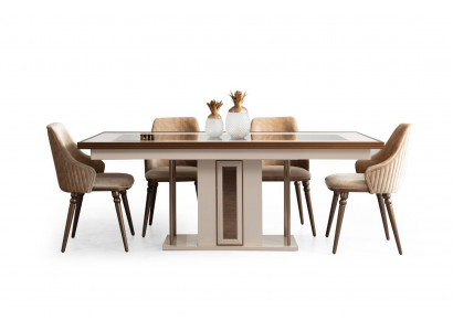 Iesszëmmer Set 4x Lehnstull Dëscht Design Miwwelen Iessgrupp Stull 5 Stécker.