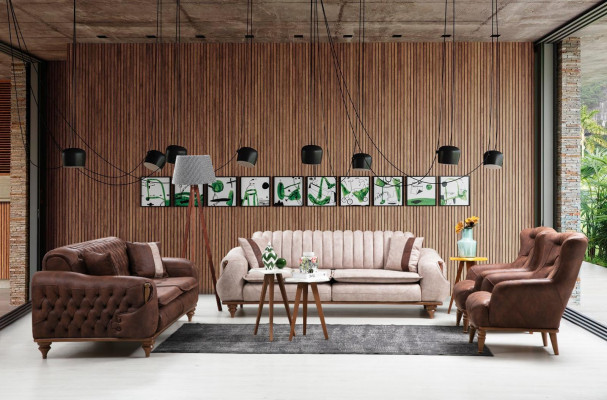 Chesterfield Canapé-Set Canapé Sitzkissen Sofa Couchen Miwwelen Stoff Textil