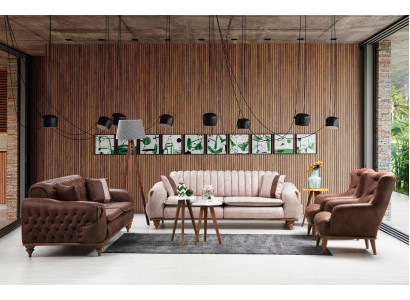 Chesterfield Canapé-Set Canapé Sitzkissen Sofa Couchen Miwwelen Stoff Textil