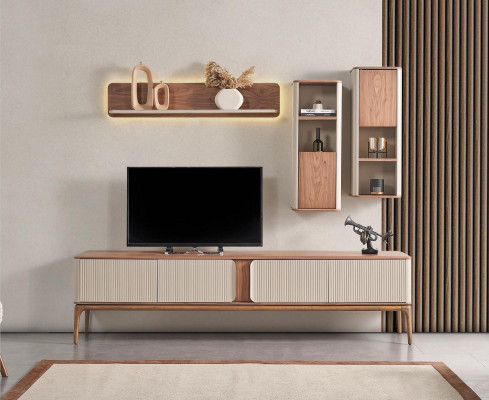 Säitenschaf verluer Fernseh-Nidderschaf Schaf Couchdësch Wunnzëmmer Modern Beige Holz