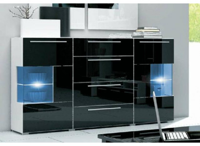 Designer Kommode Glas Vitrin Konsol Dressoir Schaf Led Héichglanz Kommoden