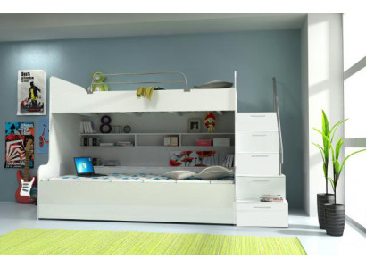 Duebelstockbett Etagenbett Bett Kannerbett Jugendbett Héichbett Nei Wäiss/Wäiss