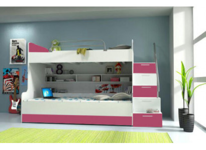 Duebelstockbett Stäckesbett Bett Kannerbett Jugendbett Héichbett B003 Rosa/Wäiss