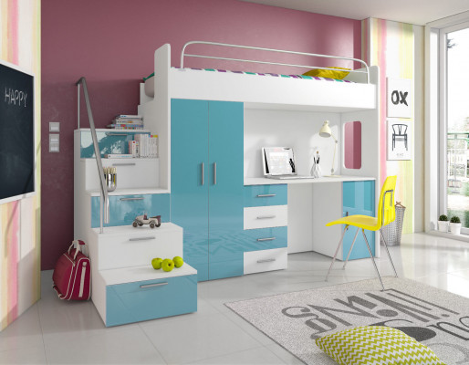 Duebelbettstull Etagëbett Duebelbett Jugendbett Better mat Schaf Dësch RAJ4w
