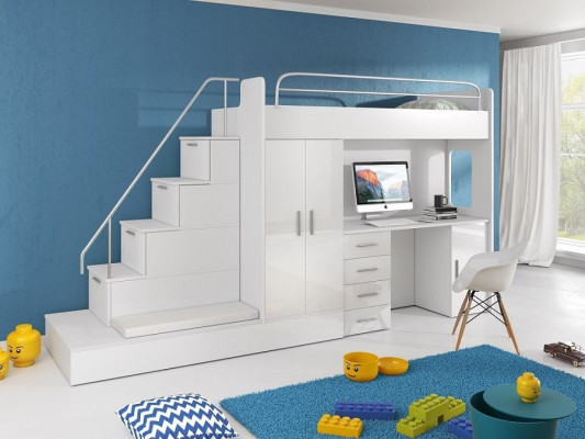 Doppelstockbett, Etagenbett, Jugendzëmmer, Bett, Kleederschaf, Schaf, Schreifdësch