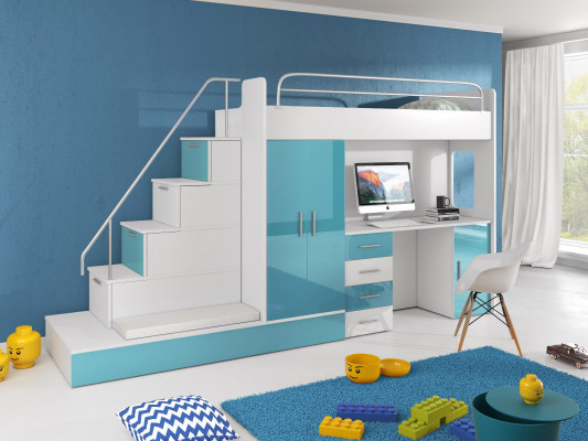Jugendzëmmer Bett Kannerschlofbett Etagenbett Schreifttësch Kleederschaf RAJ 5S