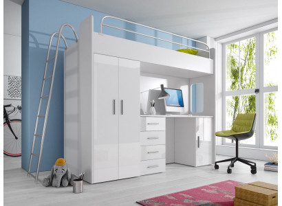 ETAGEBETT STOCKBETT ETAGEBETT MAT SCHREIWÉIWE+KLEEDERSCHRANK-RAJ 4D WÄISS