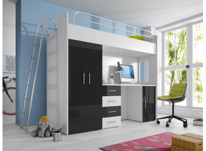 KABÄNG BETT STROSBETT ETAGENBETT SCHREIW-DËSCH+KLEEDERSCHAFT-RAJ 4D SCHWÄRZ