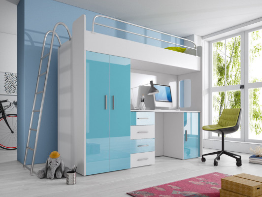 KABÄNG BETT STROSBETT ETAGENBETT SCHREIW-DËSCH+KLEEDERSCHAFT-RAJ 4D SCHWÄRZ
