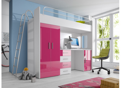 Exquisites Etagenbett + Schreifdësch + Kleederschaf moderner Stil fir Äert Puppelchen aus Holz