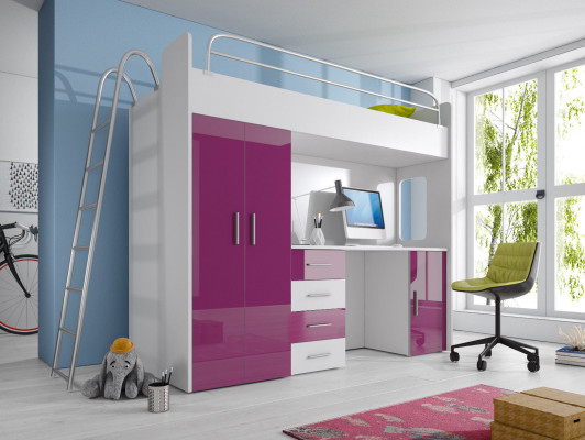 Exquisites Etagenbett + Schreifdësch + Kleederschaf moderner Stil fir Äert Puppelchen aus Holz