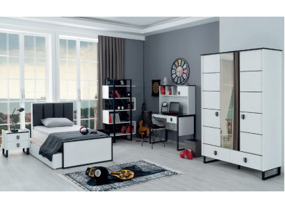 Jugendzëmmer Set Bett Nuetsdësch Bicherregal Schreifdësch Schaf Design Modern