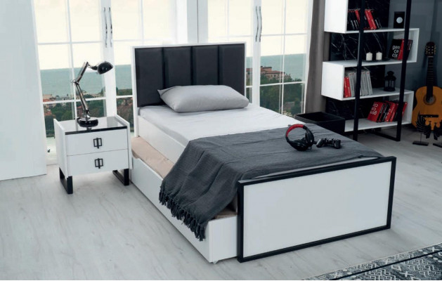 Jugendzëmmer Set Bett Nuetsdësch Bicherregal Schreifdësch Schaf Design Modern