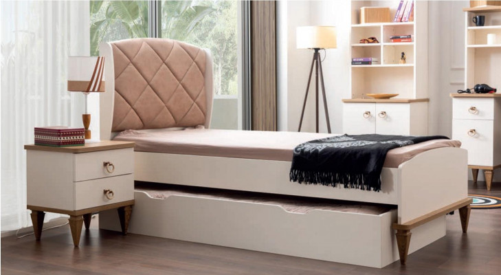 Unisex Schlofkummer Jugendzëmmer Set Bett Nuetseck Bicherregal Dësch 5 Stéck. Nei