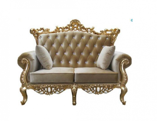 Zweesëtzeger Chesterfield Troun Sofa Kinneksstaff Polster Samt 2 Sëtzer Antik Stil
