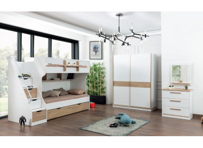 Design Kleederschaf Schiebetüren Schaf Schlofzëmmer Schief Wäiss Braun Holz