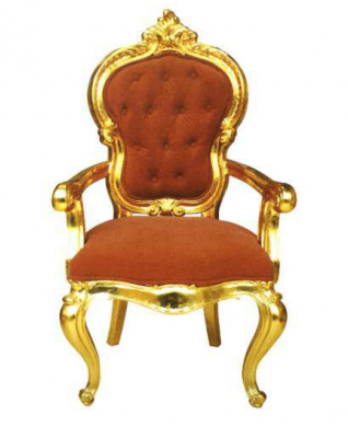 Elegante Barockstull am originale orangefaarwege Faarftoun mat glänzende gëllfaarwege Stëtzen.