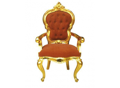 Elegante Barockstull am originale orangefaarwege Faarftoun mat glänzende gëllfaarwege Stëtzen.