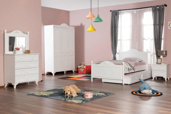 Teenager-Schlofzëmmer Landhausstil Hotel Gäschtzëmmer Miwwelen Komplett Set 5 Stéck.