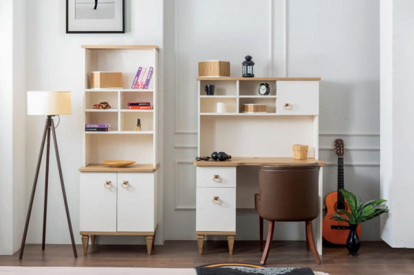 Bürosset Schreifdësch Beige Bicherregal Schreifdëscher Sekretär Design 2 Stéck Nei