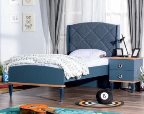 Blo Kannerzëmmer Set: Bett, Nuetsschaf, Kleederschaf, Regal, Schreifdësch, Nei