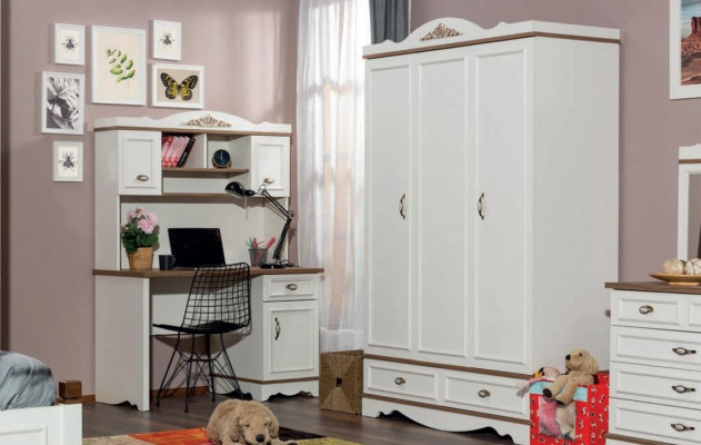 Klassescht Kannerzëmmer Jugendzëmmer Schlofzëmmer Set Komplett 5 Stécker Holz Neie.