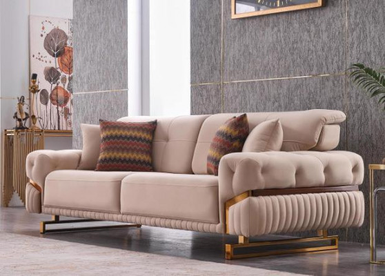 Beige Drësëtz Edelstolmoobel Wunnzëmmer Couch Luxus Stoff Sofa