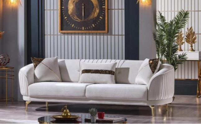 Wäissen Edelstol Dreeseater Wunnzëmmerschmëttel Polstersofa Luxus Miwwelen Sofa Samett.