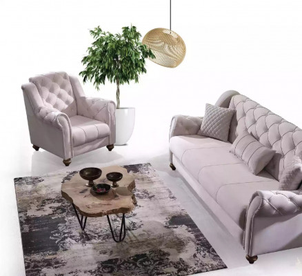 Klassesch Wunnzëmmer Garnitur 3+1 Couche Sëtz Sofa Polster Nei Beige