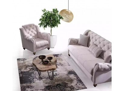 Klassesch Wunnzëmmer Garnitur 3+1 Couche Sëtz Sofa Polster Nei Beige