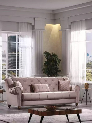 Klassesch Wunnzëmmer Garnitur 3+1 Couche Sëtz Sofa Polster Nei Beige