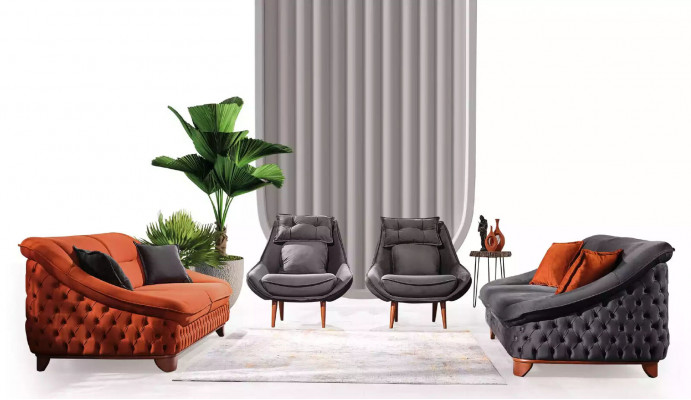 Sofagarnitur 3+3+1 Sëtz Sofaset Chesterfield Wunnzëmmer Komplett 3tlg