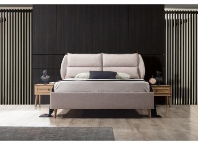 Luxus-Schlofzëmmer Set Bett + 2x Nuetsdëscher Modernen Design Elegant Komplett