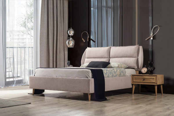 Luxus-Schlofzëmmer Set Bett + 2x Nuetsdëscher Modernen Design Elegant Komplett