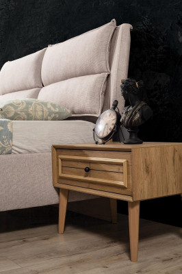 Luxus-Schlofzëmmer Set Bett + 2x Nuetsdëscher Modernen Design Elegant Komplett