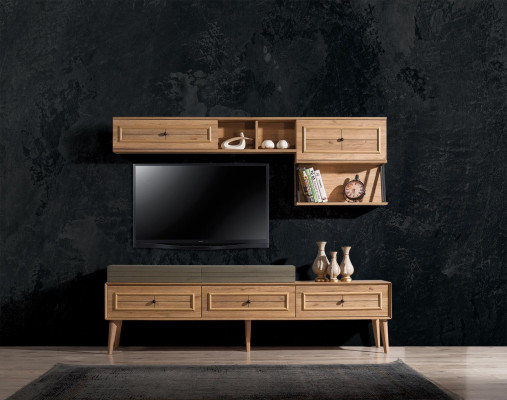 Wunnwand TV Stänner Wandschaf RTV Lowboard Brong Holz Sideboard Modern