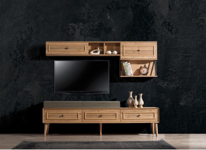 Wunnwand TV Stänner Wandschaf RTV Lowboard Brong Holz Sideboard Modern