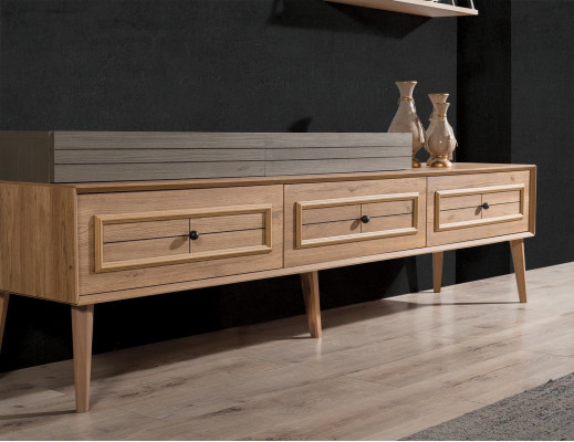 Wunnwand TV Stänner Wandschaf RTV Lowboard Brong Holz Sideboard Modern