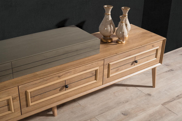 Wunnwand TV Stänner Wandschaf RTV Lowboard Brong Holz Sideboard Modern