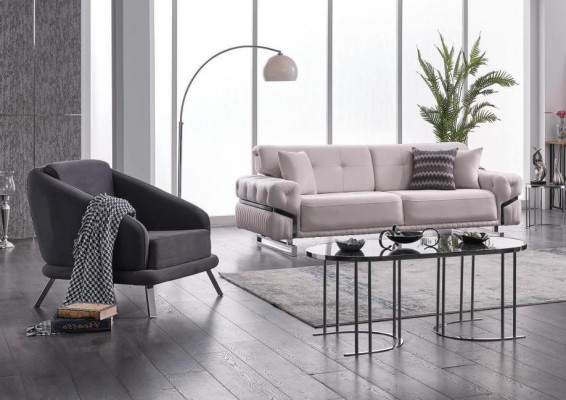 Wunnzëmmer Sofagarnitur Dräisëtzer Fotell Luxus Couch Set 3+1 Sëtzer
